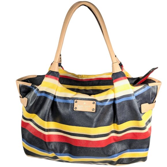 Kate Spade Stevie Westchester Multicolor Stripe Coated Canvas Large Satchel - Picture 1 of 10